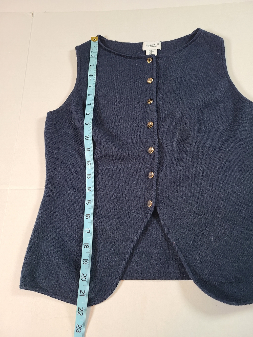 Song of Style By Aimee Song Stylish Womens Navy Knit Top Gold Buttons Medium - Picture 9 of 10